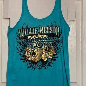 Willie Nelson original Franks Bros' print American Legend blue women's sleeveles